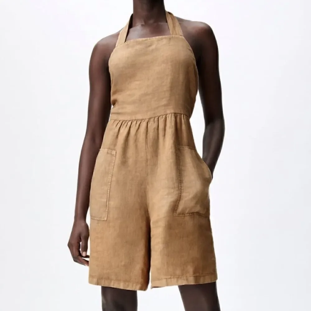 NWT Zara Linen Jumpsuit With Bow